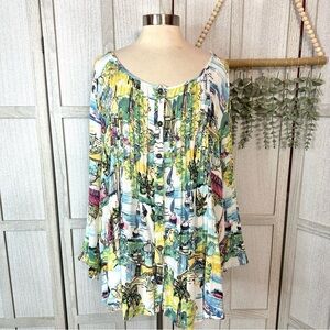 Avenue Top Multicolor Artsy Long Sleeve Scenic Boats Women Plus Size 26/28